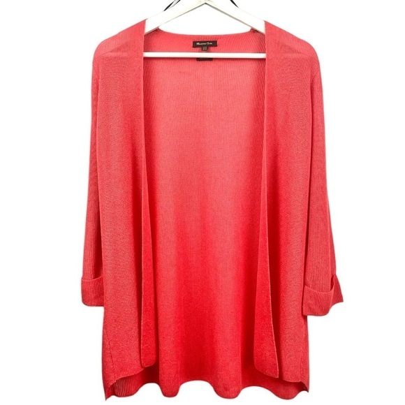 Massimo Dutti Coral Viscose Knit Open Front 3/4 Sleeve Cardigan Size XS - Picture 2 of 6